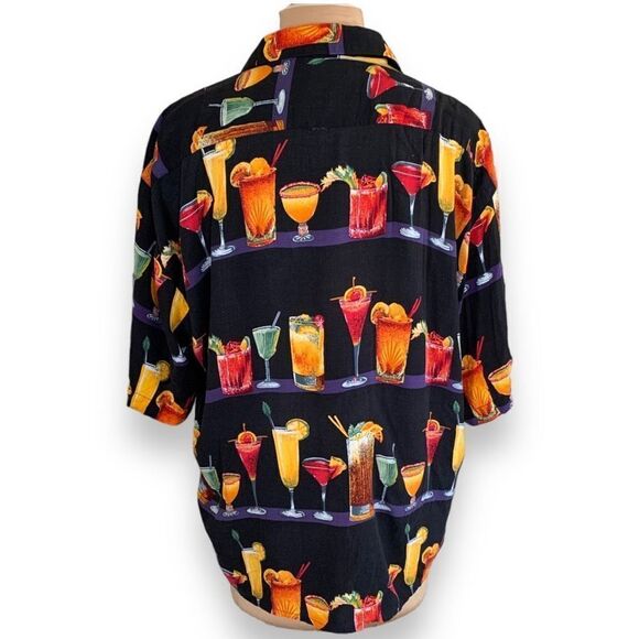 Vintage 90s Shirt Black Cocktail Short Sleeve Boxy Camp Hawaiian Printed XXL - Picture 5 of 13